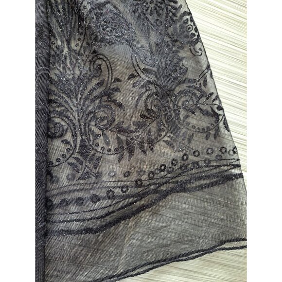 Black Goth Mesh Layered Midi Skirt Floral Zip Womens 18 Fairy Cottage Whimsygoth - Picture 3 of 9